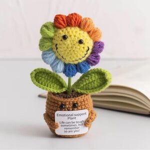 Emotional Support Knit Rainbow Sunflower Plant for Desk Office Gift Birthday